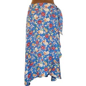 Lauren Ralph Lauren 6P Blue Floral Silk Chiffon Wrap Skirt Tie Waist Midi